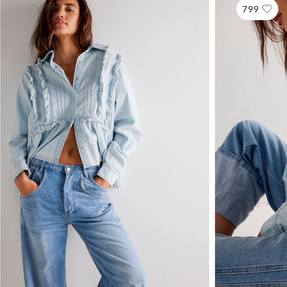 Ruffle Denim Shirt Free People
